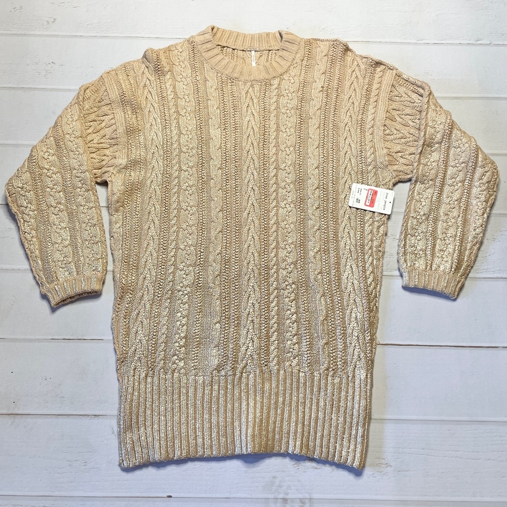 NWT - Free People - Women’s Cream Puff Matte Gold Sweater